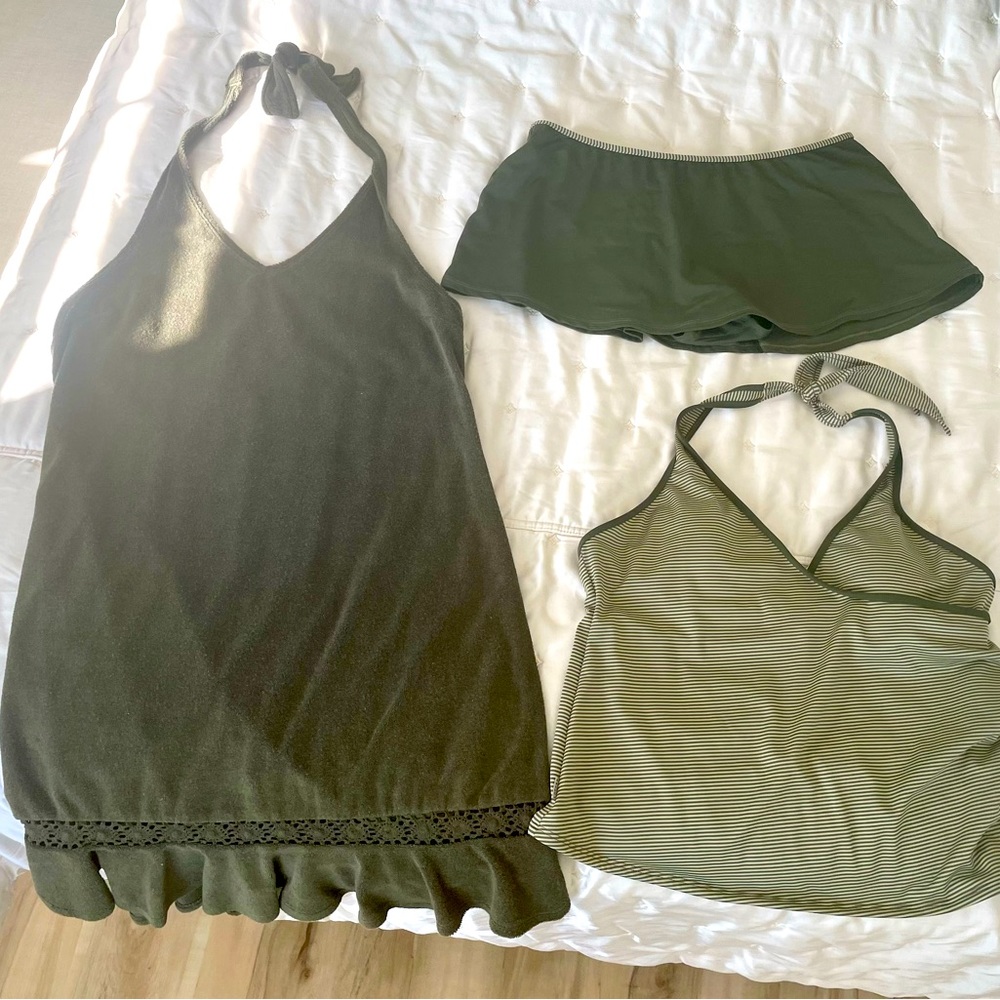 Anne Cole Tankini Swim Skort with Coverup- Dark Moss Green